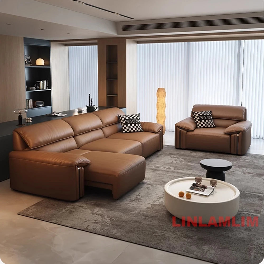 EliteLounge Electric Leather Sofa Bed with Adjustable Seating & Chaise - Manwatstore
