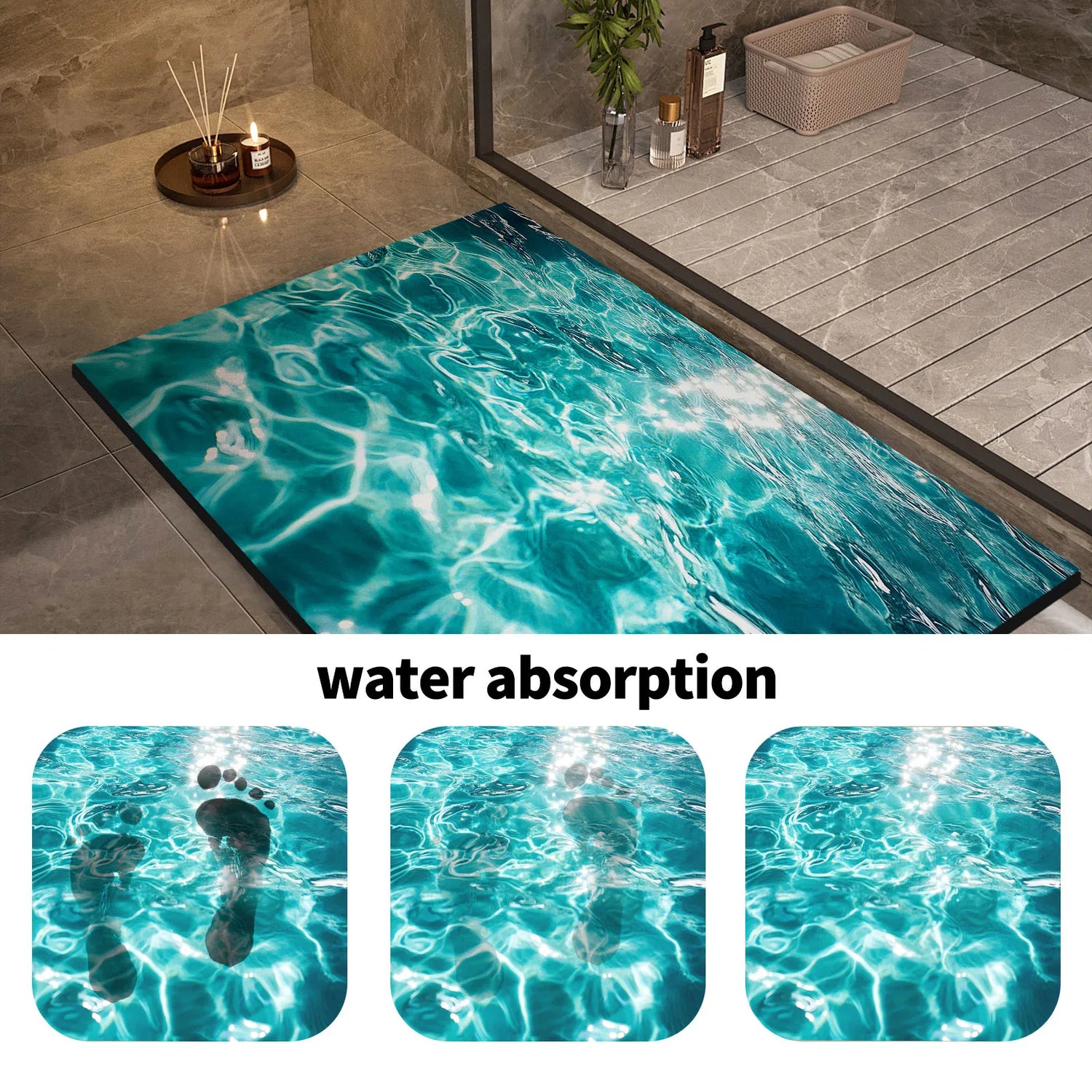 Ocean Wave Bathroom Rug 3D Water Effect Non Slip Soft Decor Home Spa Gift Durable Modern Floor Mat
