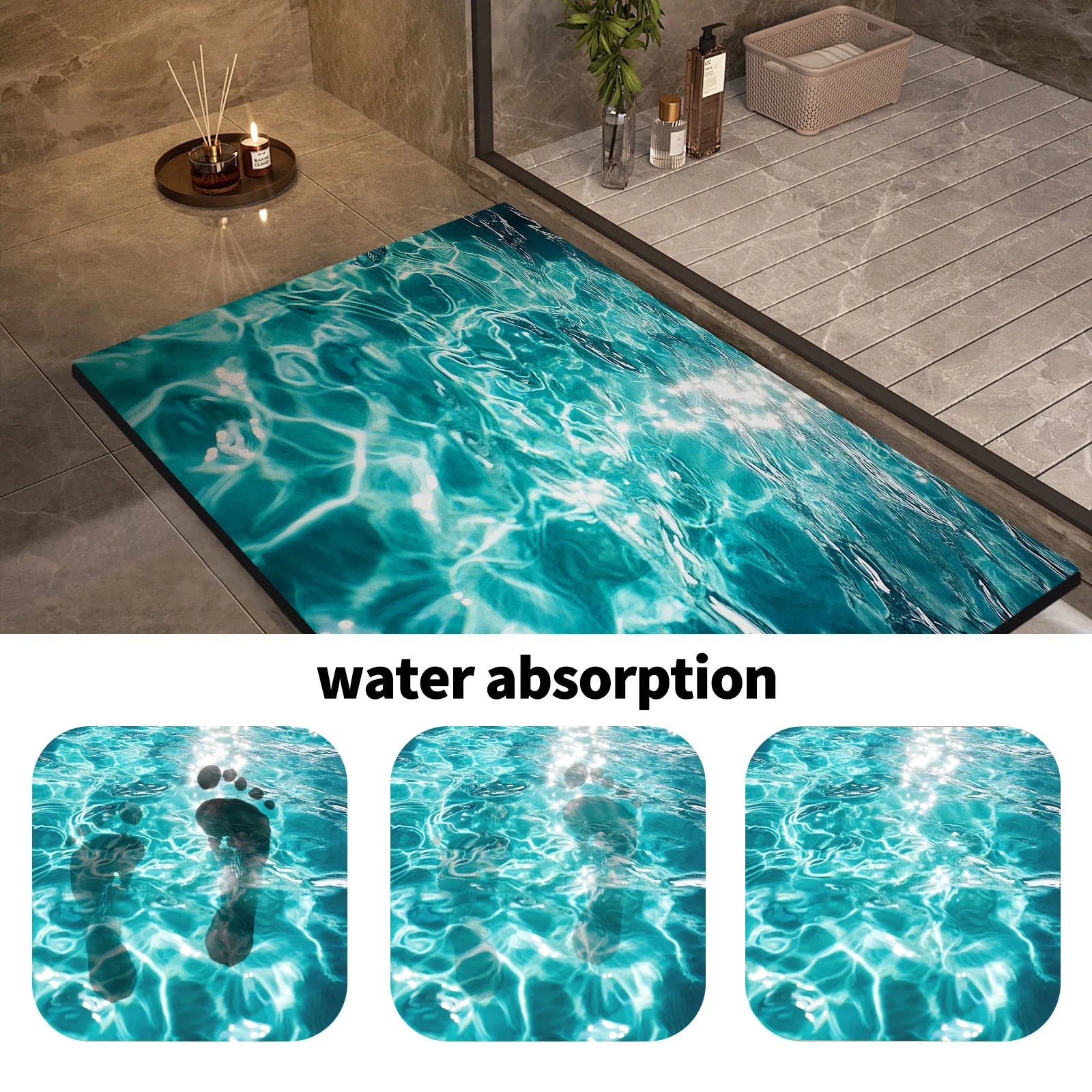 Ocean Wave Bathroom Rug 3D Water Effect Non Slip Soft Decor Home Spa Gift Durable Modern Floor Mat