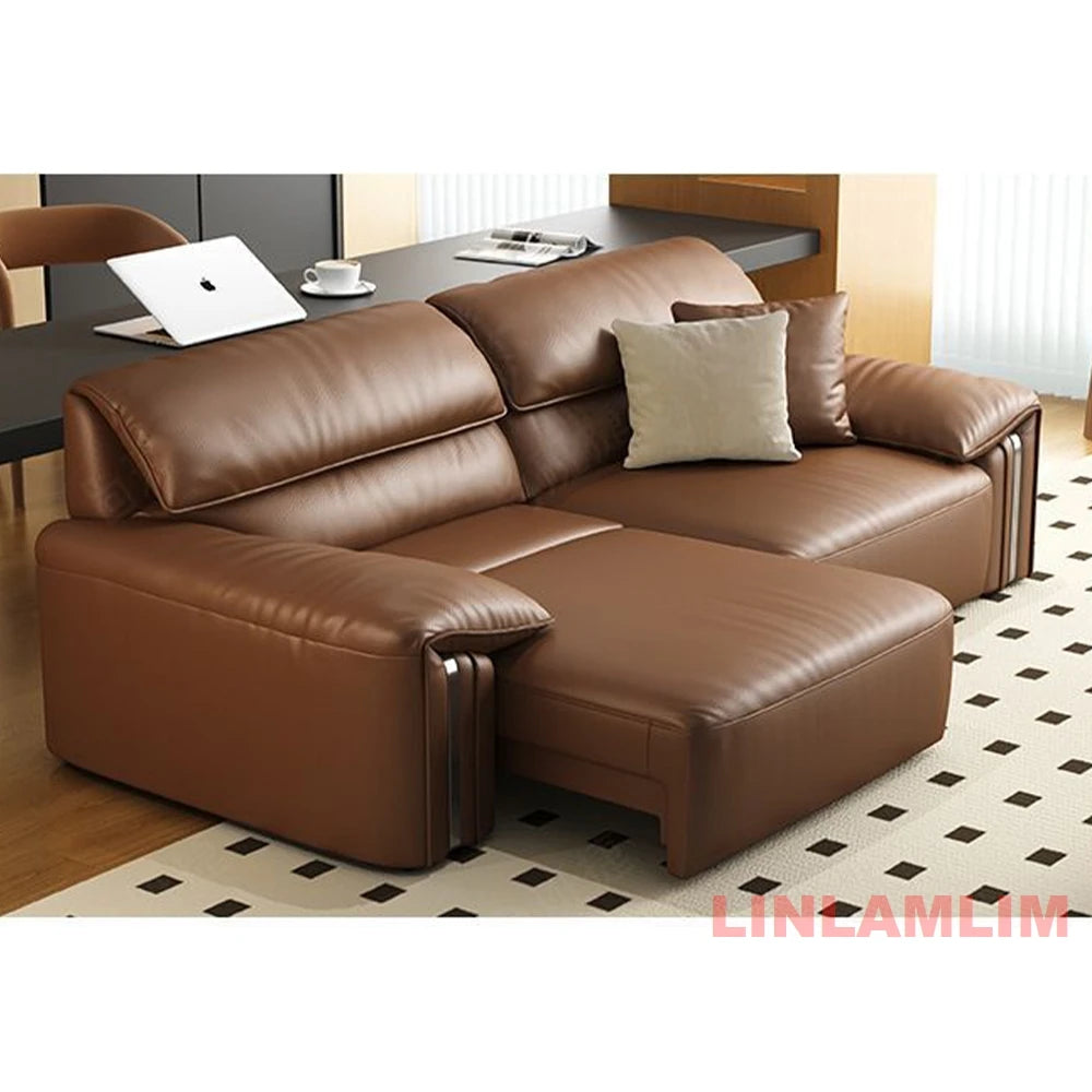 EliteLounge Electric Leather Sofa Bed with Adjustable Seating & Chaise - Manwatstore