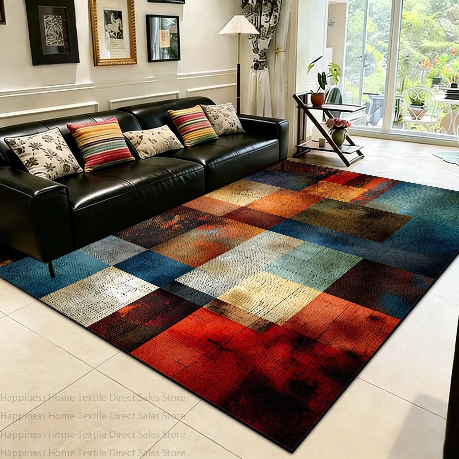 Modern Color Block Living Room Large Area Carpet Decoration Bedroom Washable Antiskid Area Rug Soft Easy Clean Office Seat Mats
