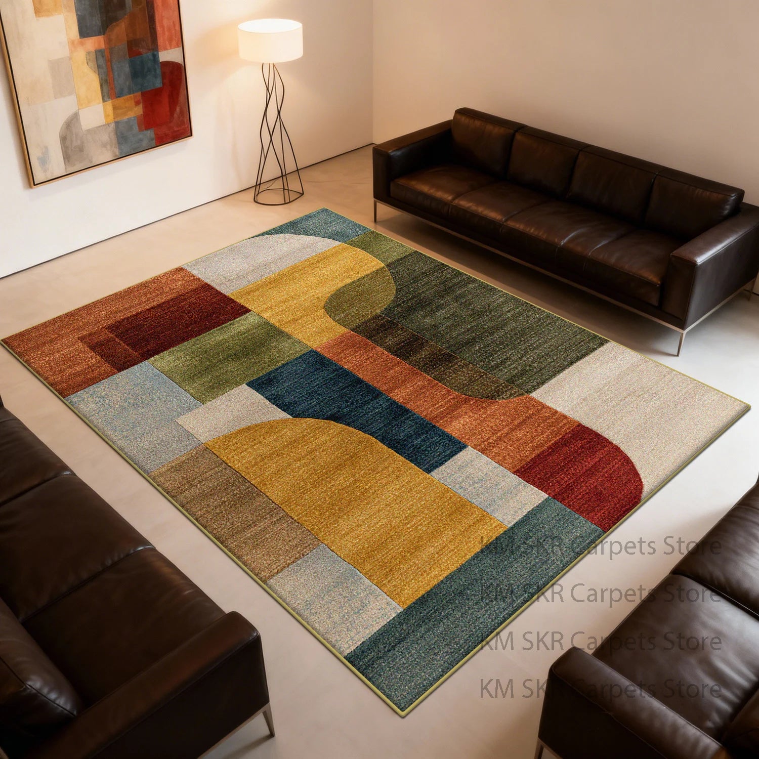 Modern Geometry Coloer Living Room Carpet Washable Non-slip Decoration Home Kitchen Rug Soft Fluffy Bedroom Large Area Sofa Mat
