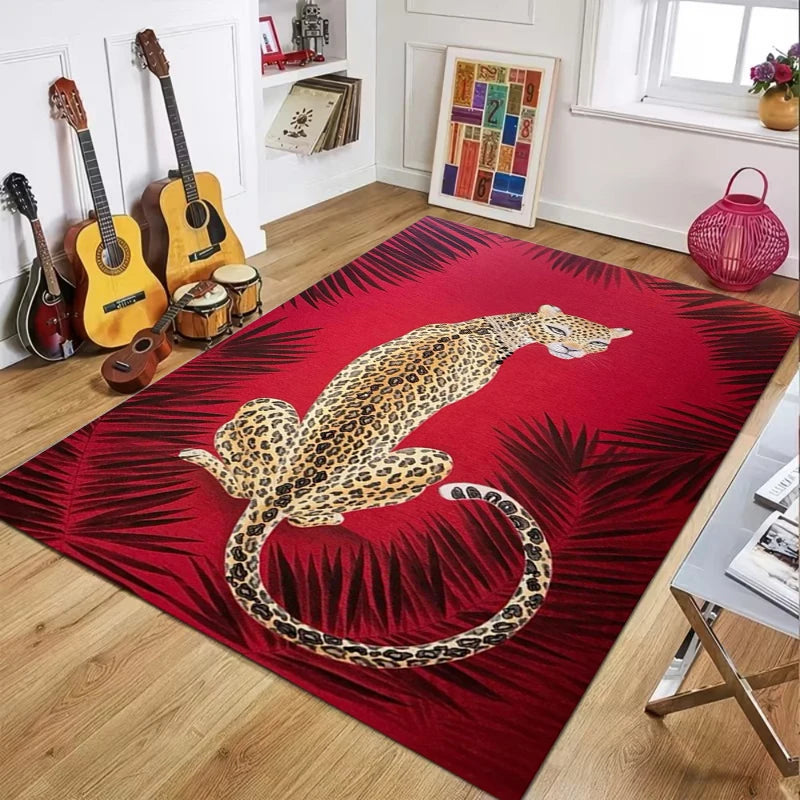 Cheetah Pattern Rug Retro Leaf Pattern Luxurious European Large Size Living Room Carpet Non-slip Bedroom Doormat Elegant Décor