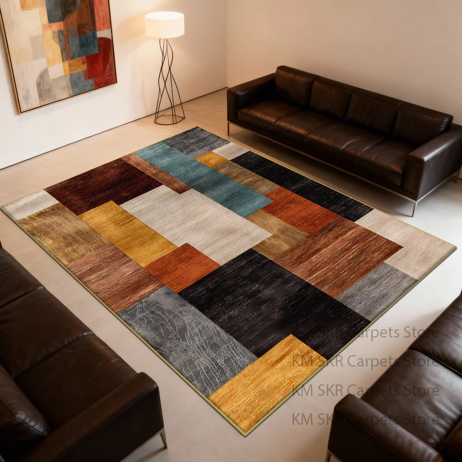 Modern Geometry Coloer Living Room Carpet Washable Non-slip Decoration Home Kitchen Rug Soft Fluffy Bedroom Large Area Sofa Mat