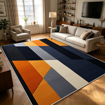 Modern Blue Orange Geometric Abstract Carpet Living Room Large Area Rugs Bedroom Decor Washable Non-slip Soft Fluffy Floor Mat