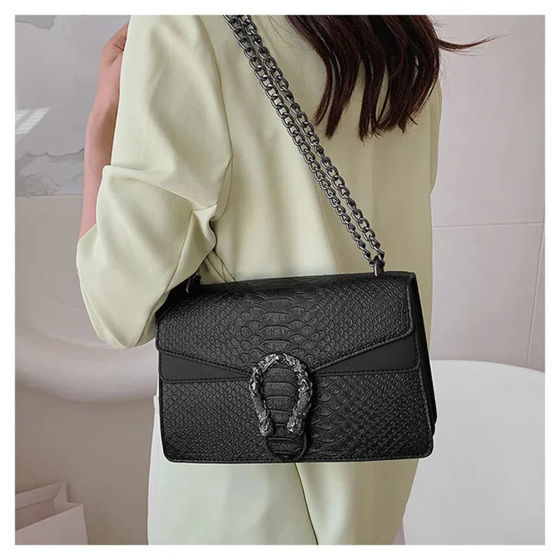 2026 New Women Retro Style Fashion Chain Shoulder Bag Luxury Snake Pattern Crossbody Small Square Bags Ladies Handbags and Purse