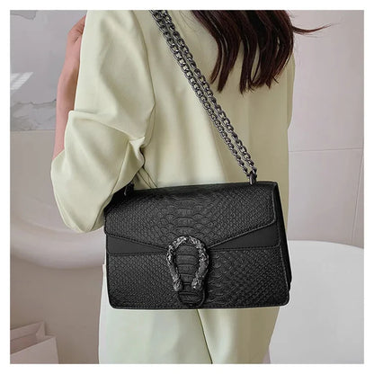 2026 New Women Retro Style Fashion Chain Shoulder Bag Luxury Snake Pattern Crossbody Small Square Bags Ladies Handbags and Purse