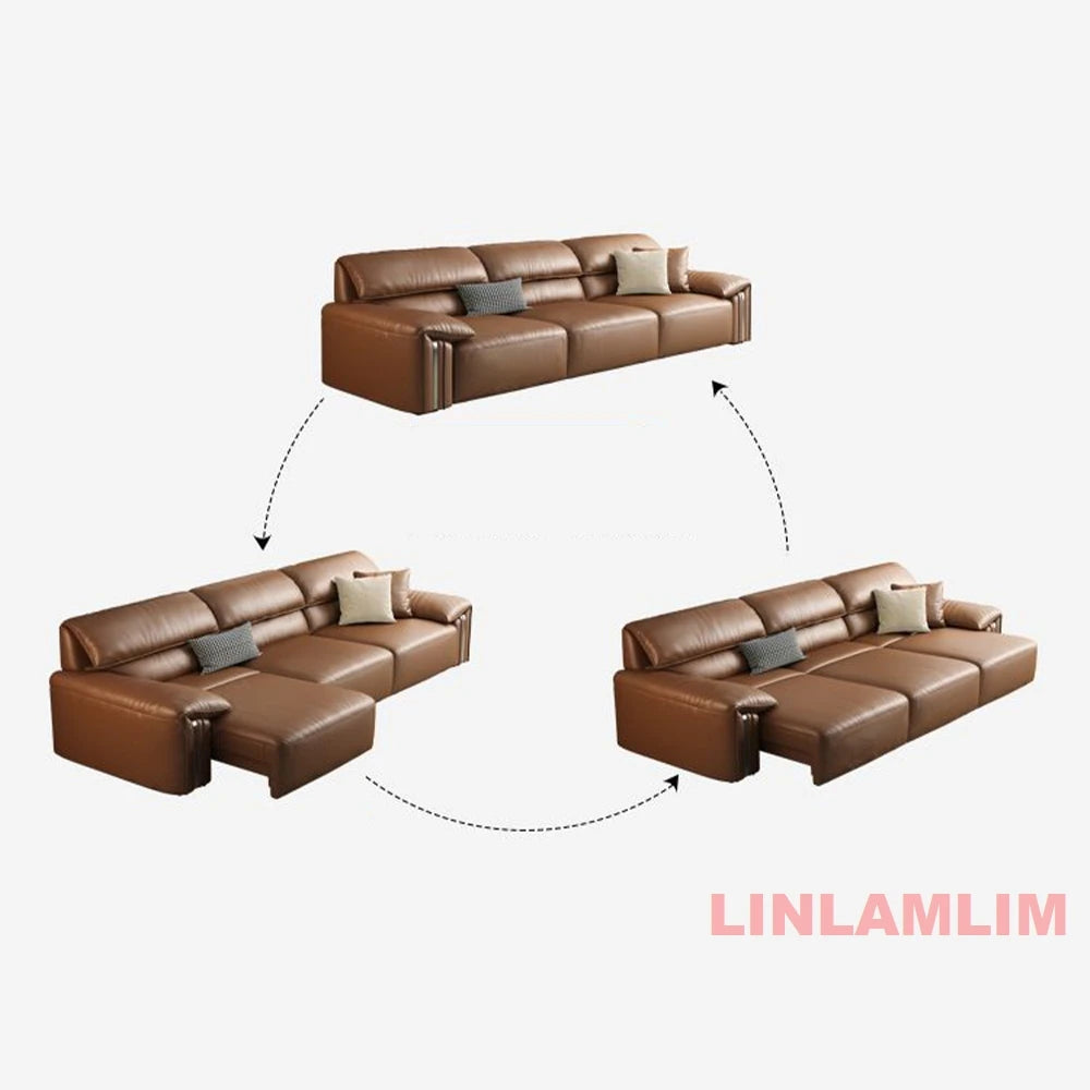 EliteLounge Electric Leather Sofa Bed with Adjustable Seating & Chaise - Manwatstore
