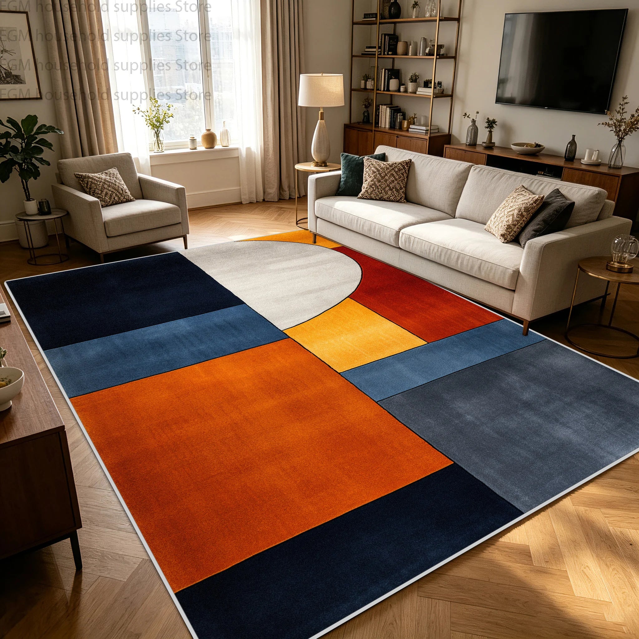 Modern Blue Orange Geometric Abstract Carpet Living Room Large Area Rugs Bedroom Decor Washable Non-slip Soft Fluffy Floor Mat