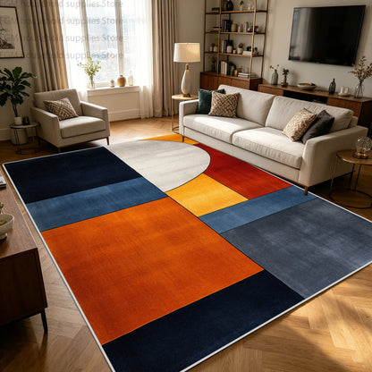 Modern Blue Orange Geometric Abstract Carpet Living Room Large Area Rugs Bedroom Decor Washable Non-slip Soft Fluffy Floor Mat
