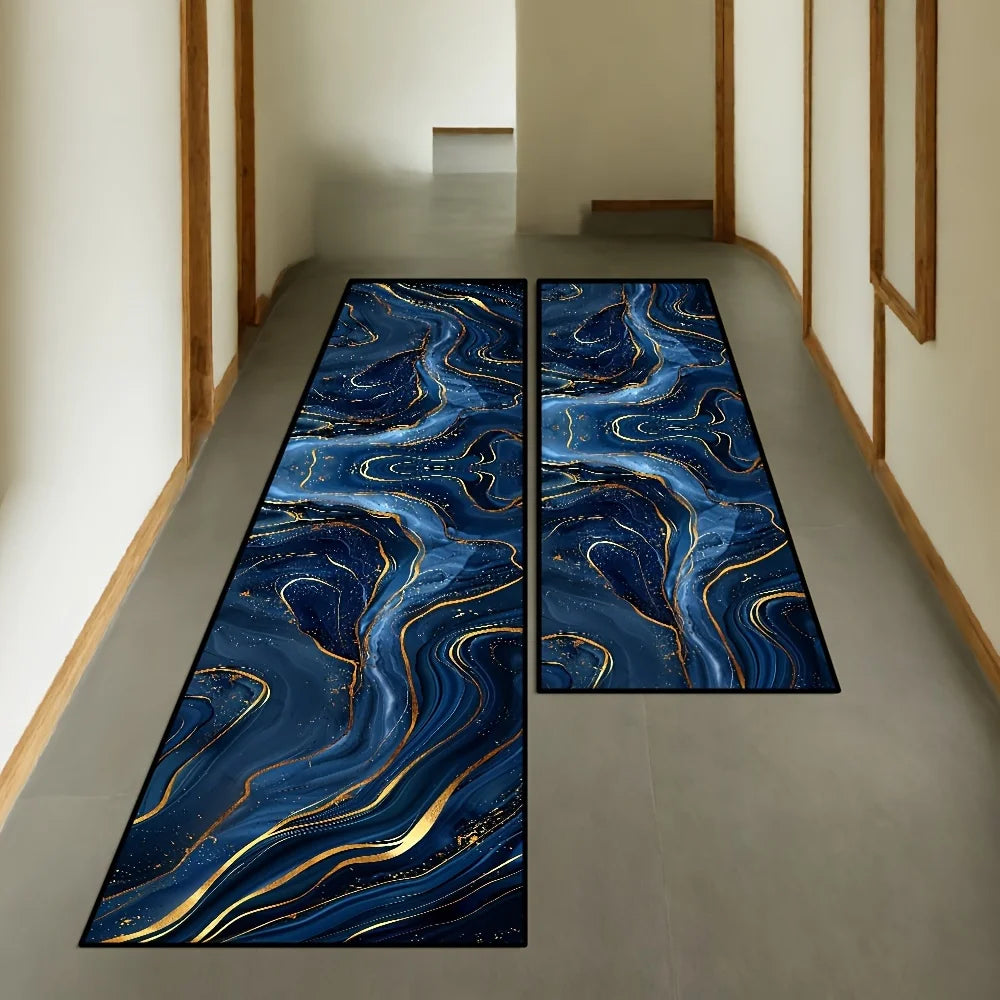 VIKAMA Navy Blue Luxury Runner Rug Stylish Hallway &amp; Meeting Room Long Rug Laundry Room Carpet Home Decor