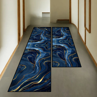 VIKAMA Navy Blue Luxury Runner Rug Stylish Hallway &amp; Meeting Room Long Rug Laundry Room Carpet Home Decor