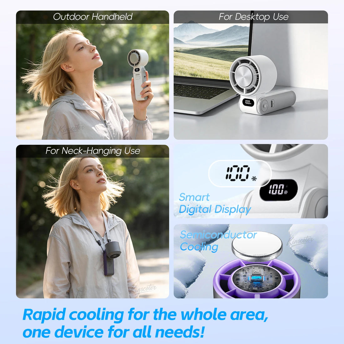 Portable High Speed Cooling Handheld Fan 3600mAh Rechargeable 100 Speed Adjustable Mini Foldable Air Cooling Turbo Fan &amp; Lanyard