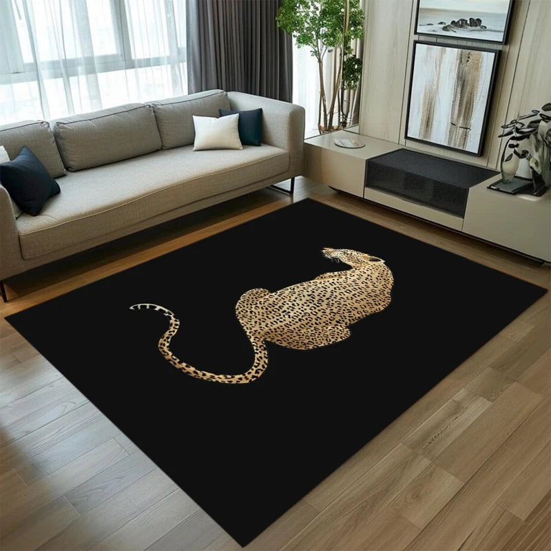 Cheetah Pattern Rug Retro Leaf Pattern Luxurious European Large Size Living Room Carpet Non-slip Bedroom Doormat Elegant Décor
