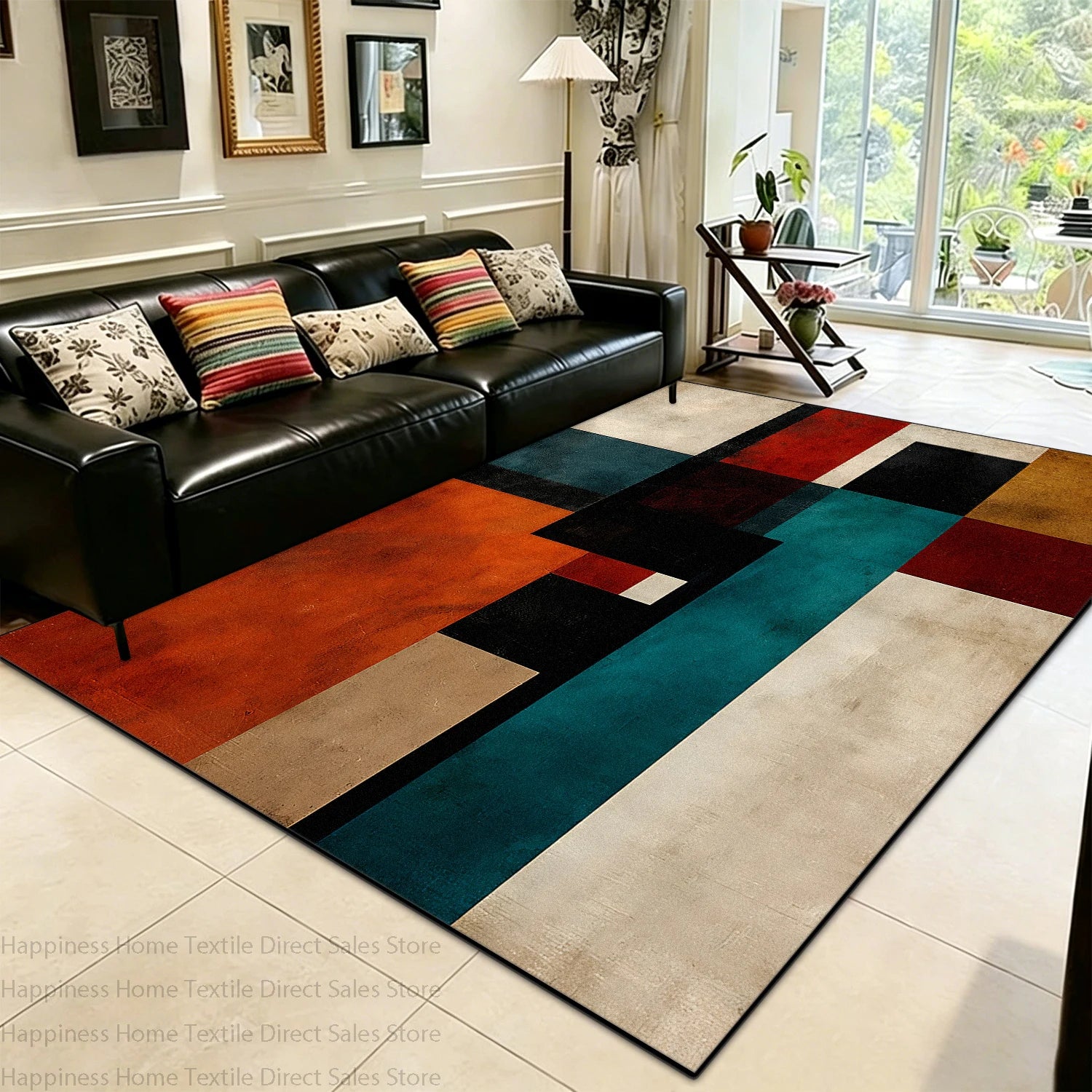 Modern Color Block Living Room Large Area Carpet Decoration Bedroom Washable Antiskid Area Rug Soft Easy Clean Office Seat Mats
