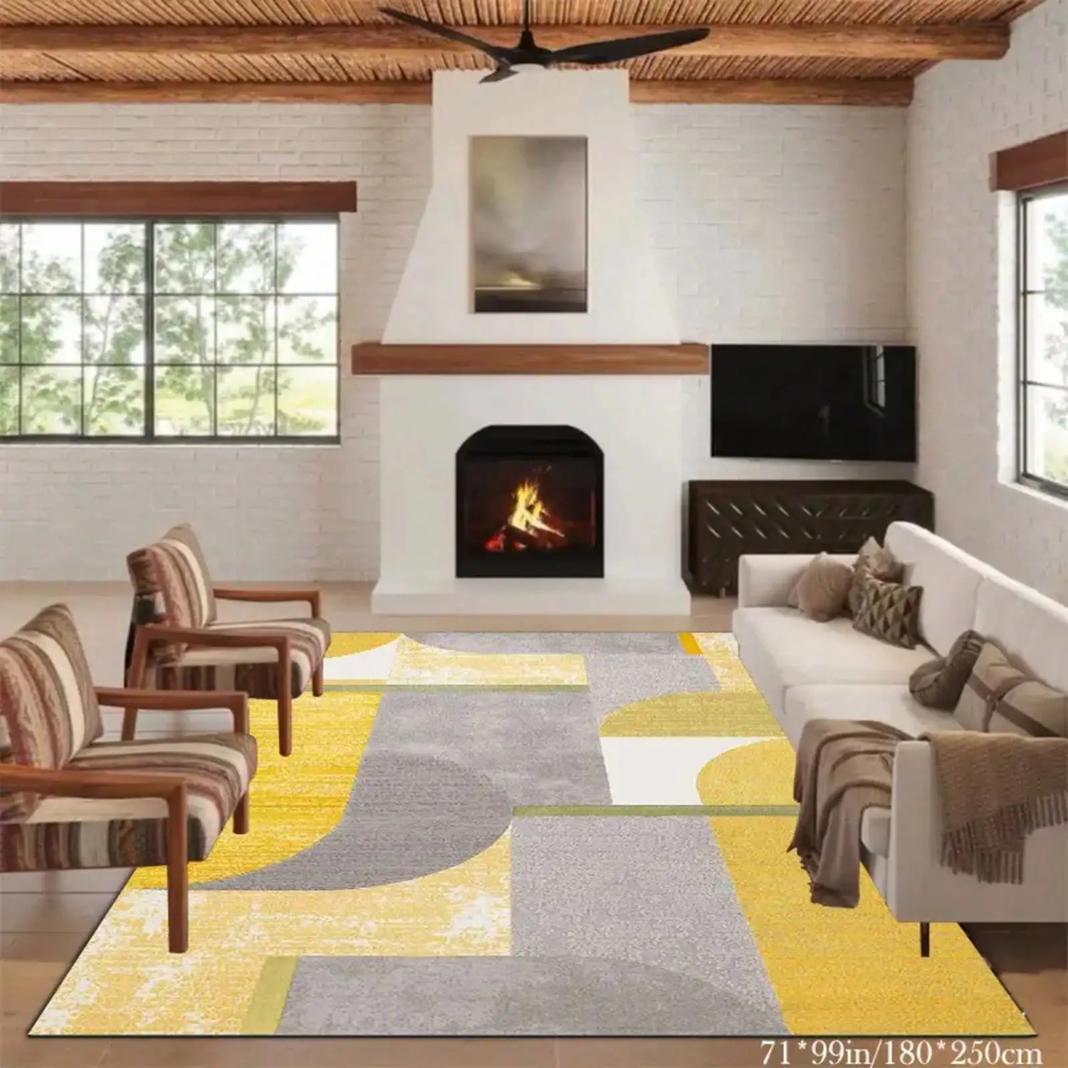 Abstract Geometric Pattern Print Flannel Area Rug Vibrant Colors Modern Art Design Soft Comfortable Floor Mat Use