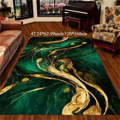 Flannel Printed Green Gold Marble Rug Abstract Art Design Soft Fleece Floor Mat Living Room Carpet Modern Decor Luxury Rugs
