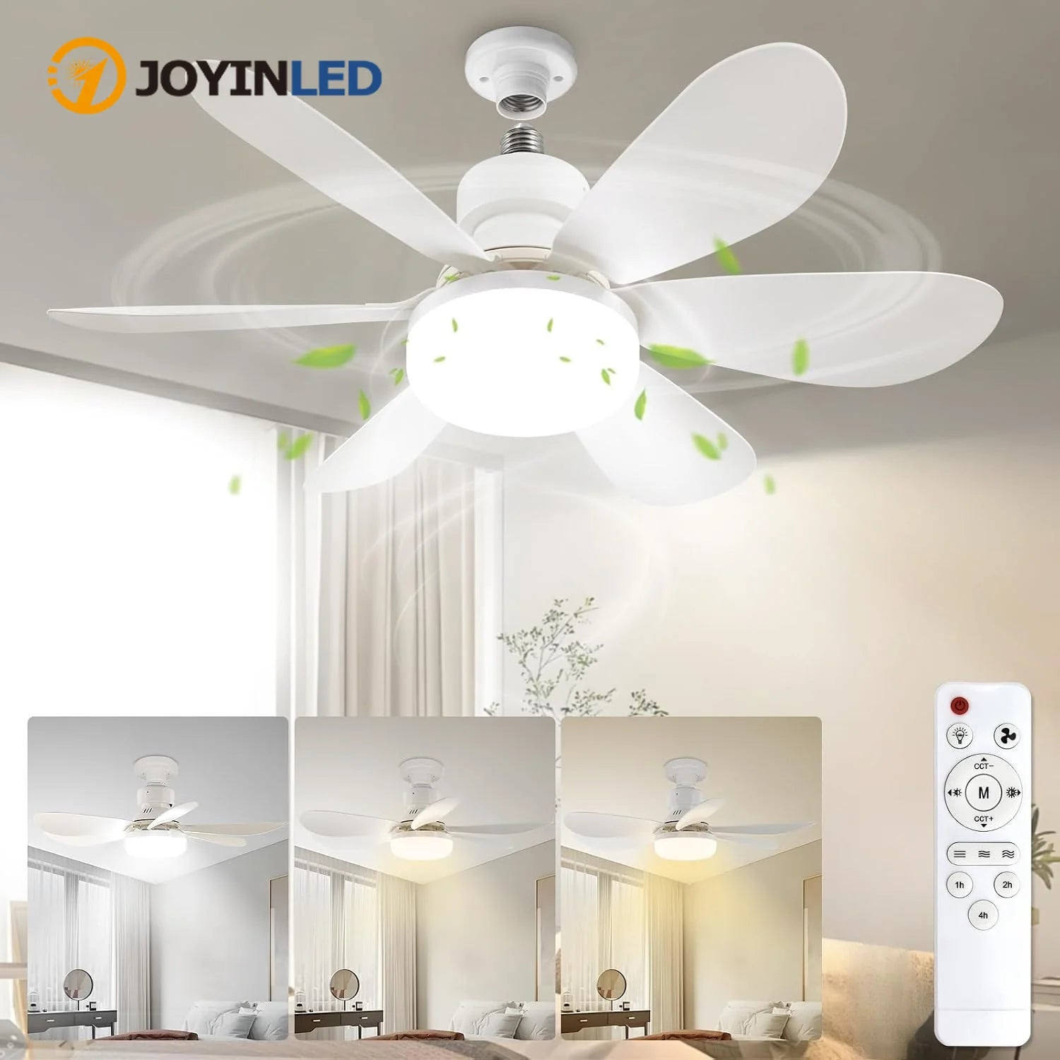 JOYINLED Dimmable Ceiling Fan Light, 30W/40W LED Lamp with Remote Control, 6 Blades, E27 Socket, for Bedroom &amp; Office, 85-265V