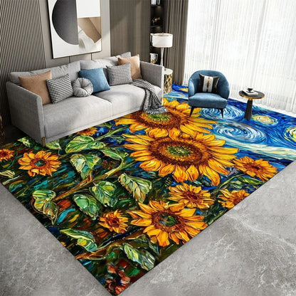 Van Gogh Style Impressionist Art Floor Carpet Starry Night Design Anti-Slip Rug for Kids Room Bedroom Living Room Home Decor