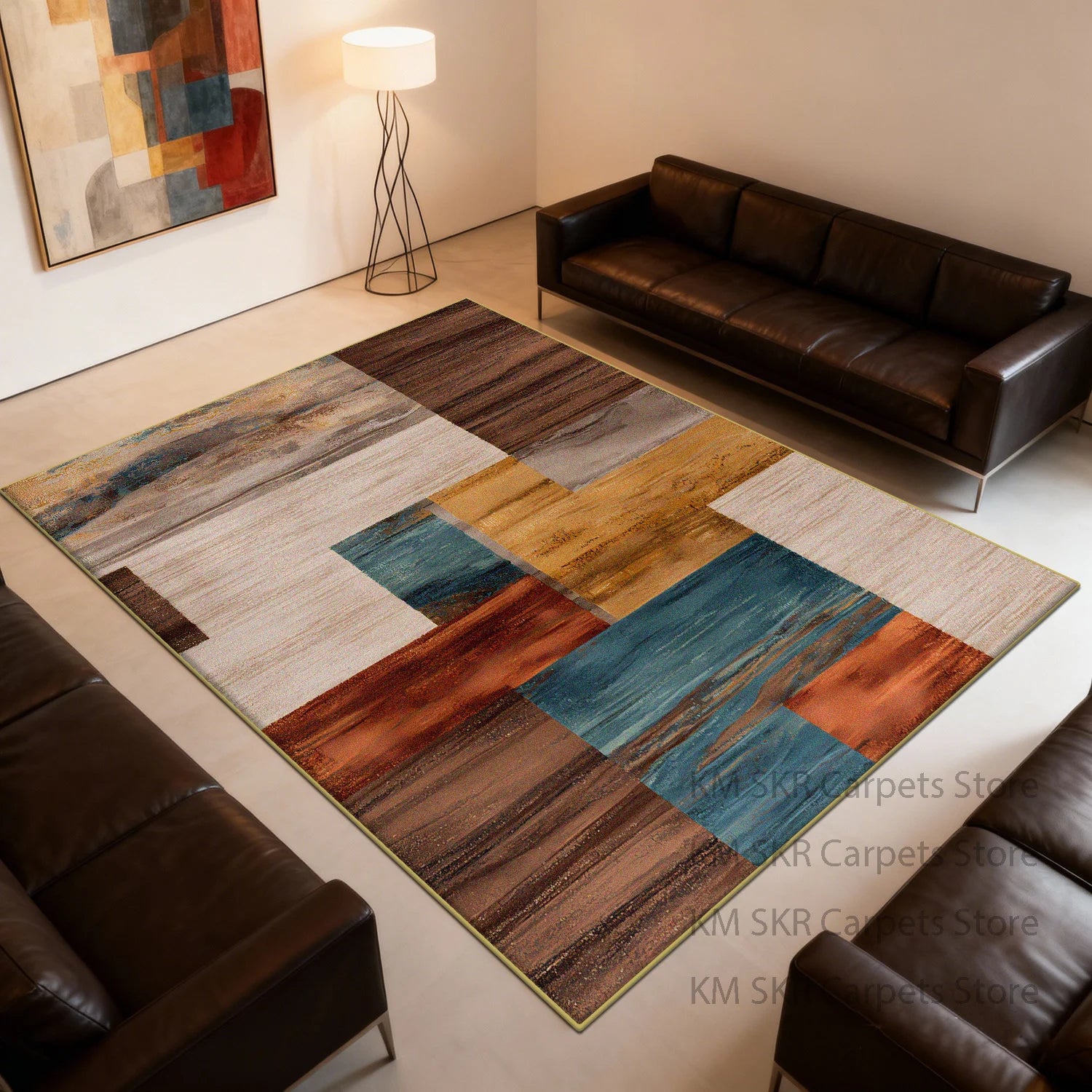 Modern Geometry Coloer Living Room Carpet Washable Non-slip Decoration Home Kitchen Rug Soft Fluffy Bedroom Large Area Sofa Mat