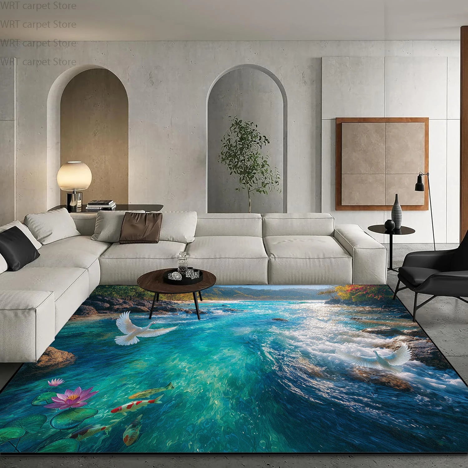 3D Ocean Beach Print Living Room Carpet Light Luxury Decoration Home Sofa Area Washable Rugs Hotel Bedroom Bedside Soft Foot Mat