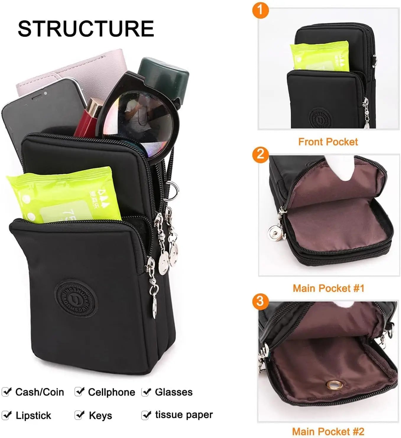Small Crossbody Bags for Women Mini Mobile Phone Purses with Crossbody Strap Phone Purse Shoulder Bag Nylon Arm Bag