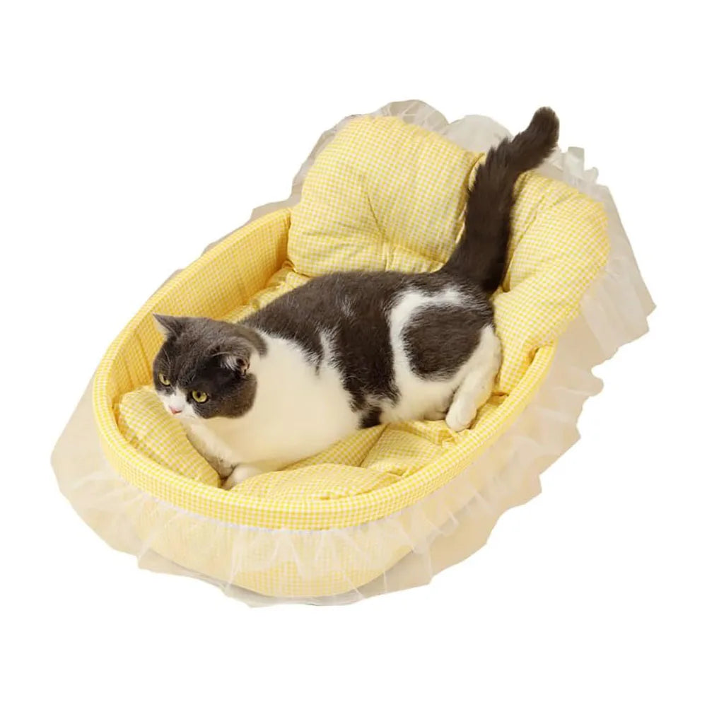 Cute Lace-Trimmed Pet Cat Princess Sofa Bed For Four Seasons  Washable and Removable Soft Plush Oval for Small Dogs/Cats