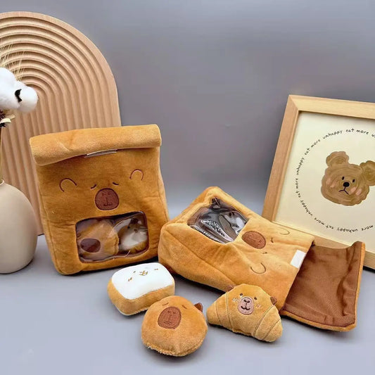 Cartoon A Bag of Capybara Snacks Doll Adorable Stuffed Capibara Doll Snack Bag Plush Toys Creative Pudding Bag Kawaii Kids Gifts