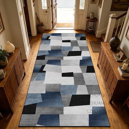 Retro Geometric Style Long Corridor Carpet Decoration Stairway Doorway Non-slip Rug Easy Clean Lint-free Long Runner Floor Mats