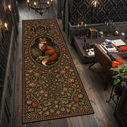Boho Fox Forest Graphic Runner Rug Moon Phase Fern Print Hallway Mat Non-Slip Welcome Rug for Corridor Kitchen Bedroom