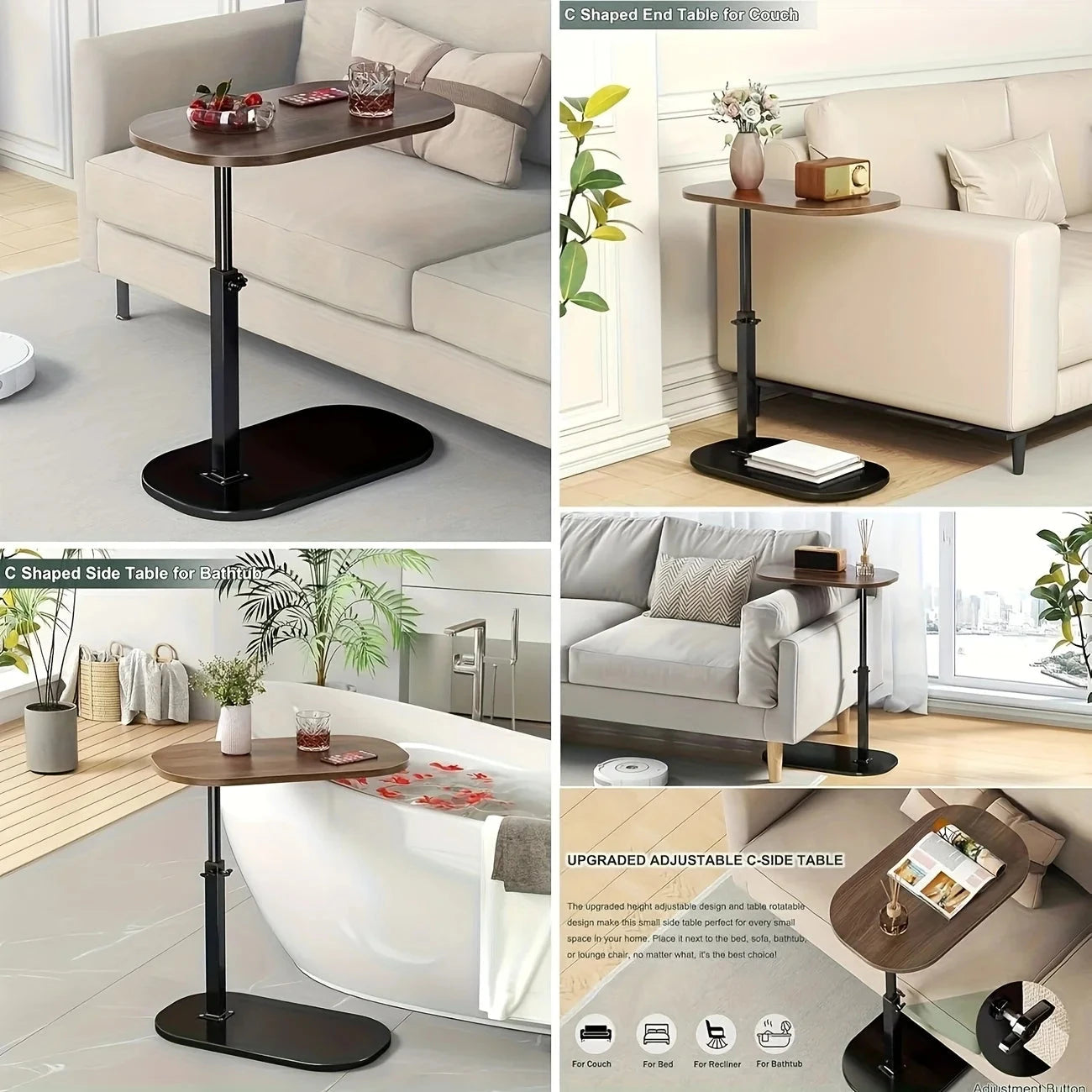 Adjustable height table - with wooden tabletop, portable sofa side table, suitable for coffee, office, and indoor/outdoor use Manwatstore