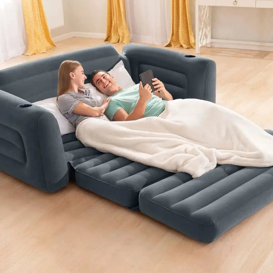 AirLuxe Queen Size Inflatable Sofa Bed – 3-Valve Quick Inflate Camping Couch Manwatstore