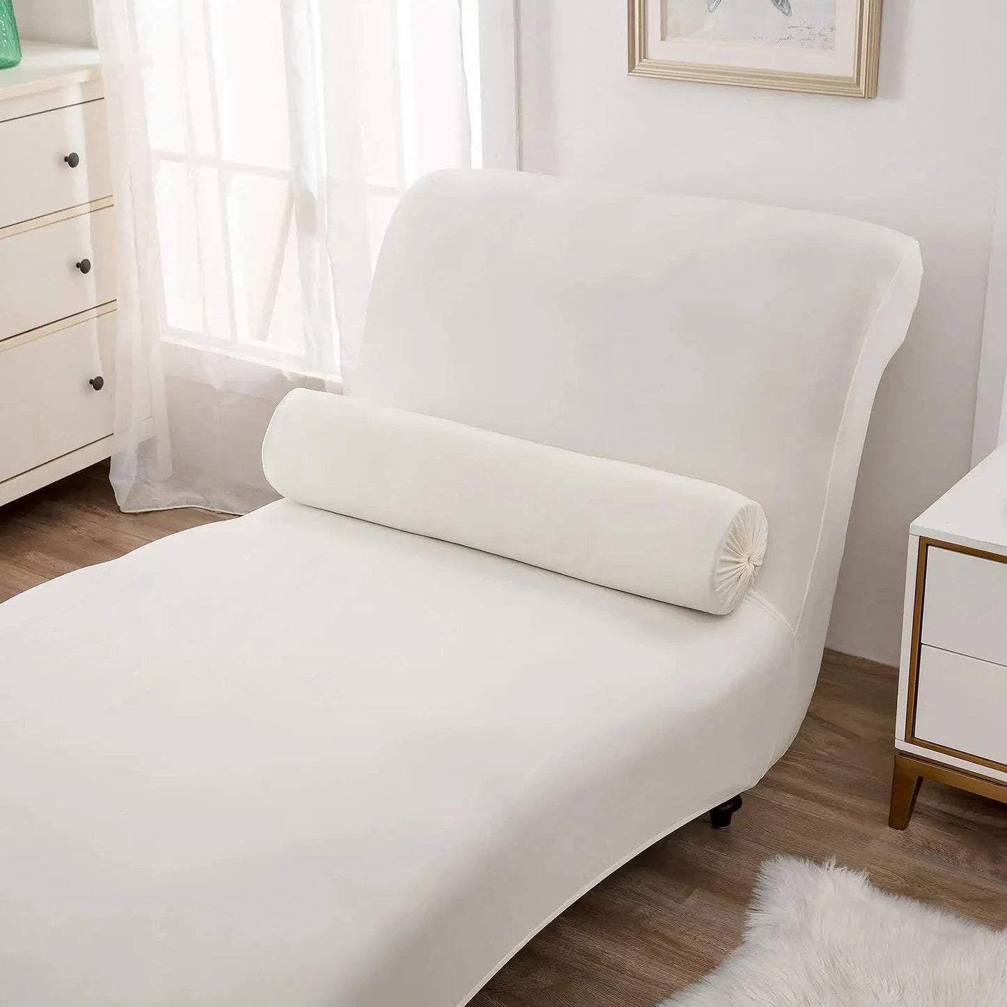 Armless Chaise Lounge Cover Living Room Bedroom Stretch Printing Chaise Slipcover for Indoor Furniture Cover Washable Manwatstore