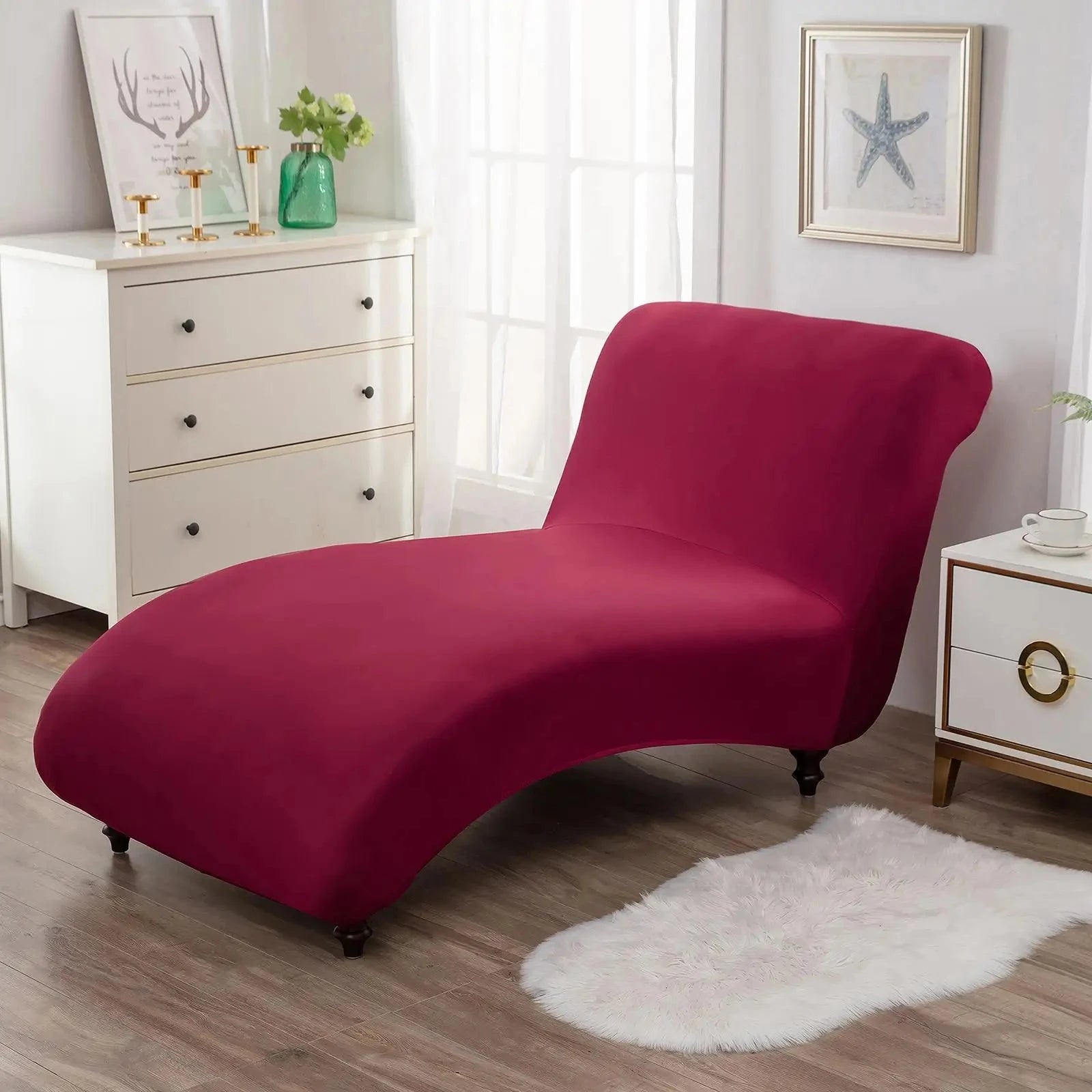 Armless Chaise Lounge Cover Living Room Bedroom Stretch Printing Chaise Slipcover for Indoor Furniture Cover Washable Manwatstore