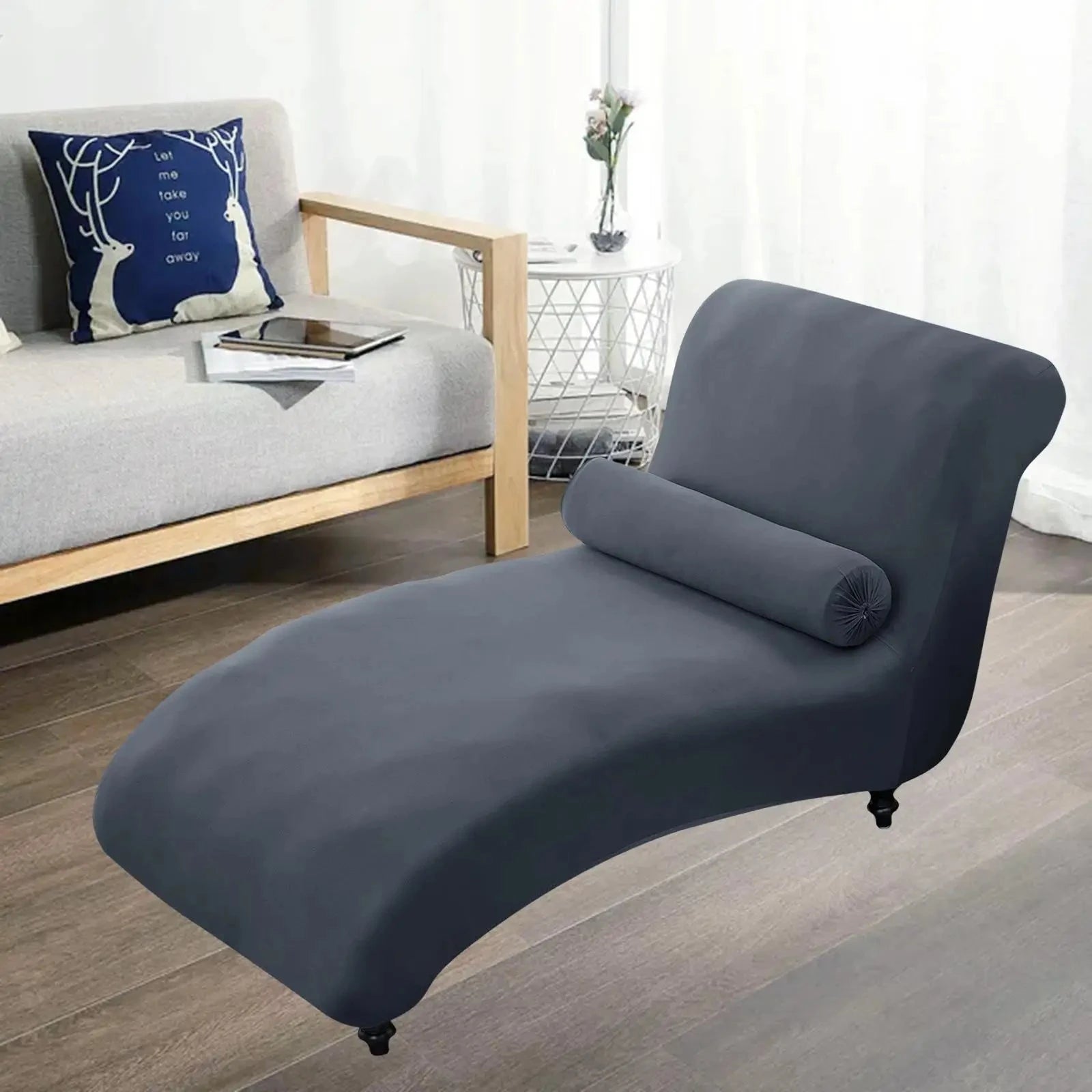 Armless Chaise Lounge Cover Living Room Bedroom Stretch Printing Chaise Slipcover for Indoor Furniture Cover Washable Manwatstore