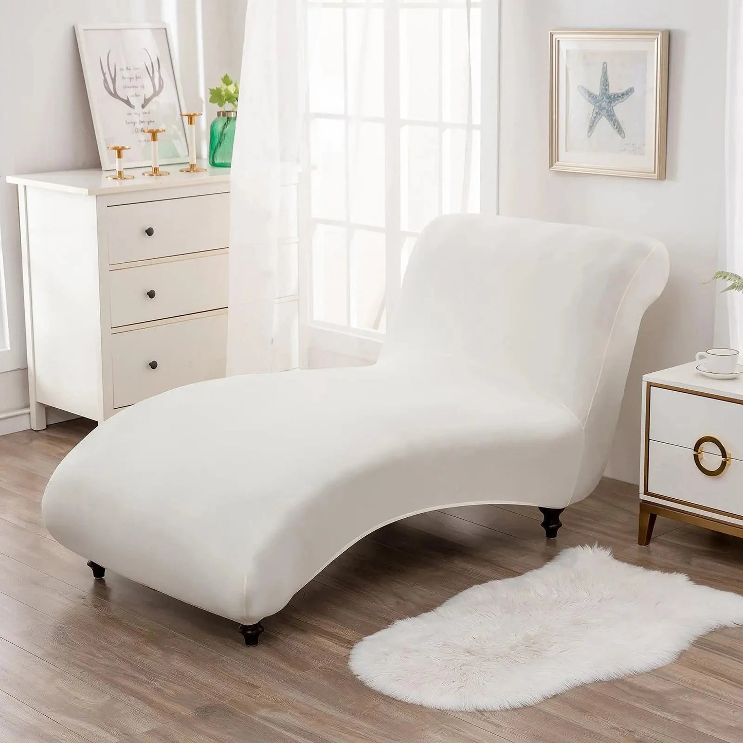 Armless Chaise Lounge Cover Living Room Bedroom Stretch Printing Chaise Slipcover for Indoor Furniture Cover Washable Manwatstore