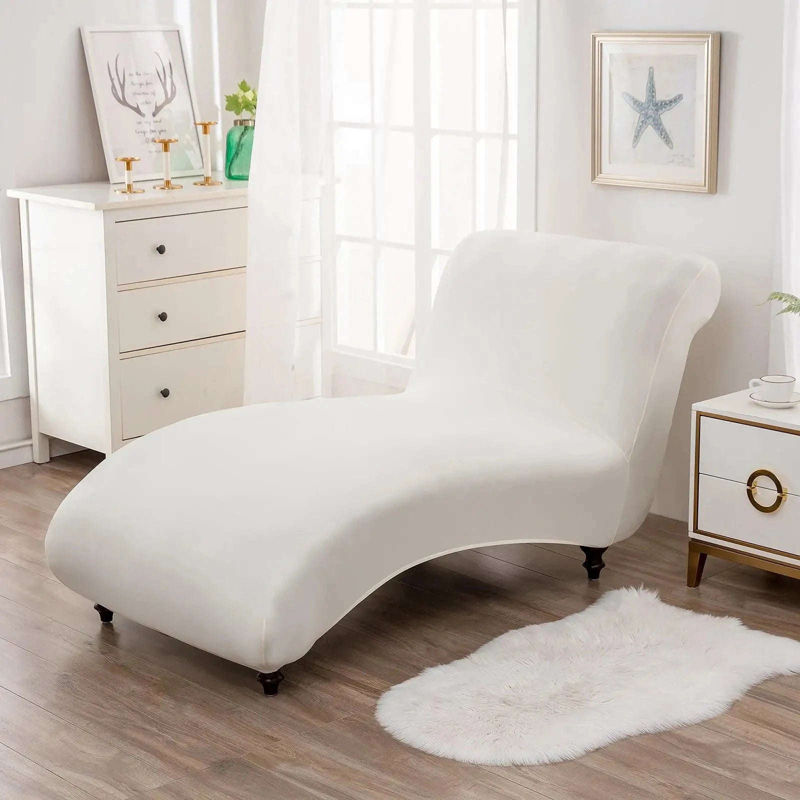 Armless Chaise Lounge Cover Living Room Bedroom Stretch Printing Chaise Slipcover for Indoor Furniture Cover Washable Manwatstore