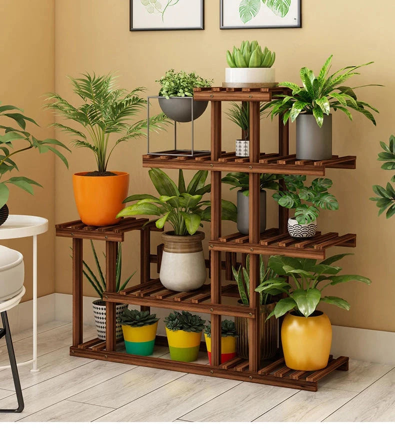 Balcony Flower Rack Multi-Layer Indoor Space Saving Floor-Standing Decorations Storage Rack Living Room Solid Wood Design Manwatstore