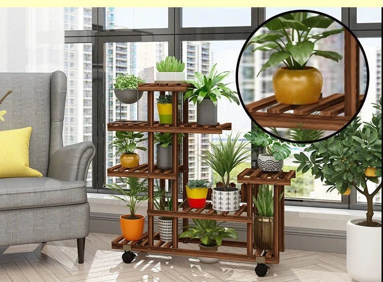 Balcony Flower Rack Multi-Layer Indoor Space Saving Floor-Standing Decorations Storage Rack Living Room Solid Wood Design Manwatstore