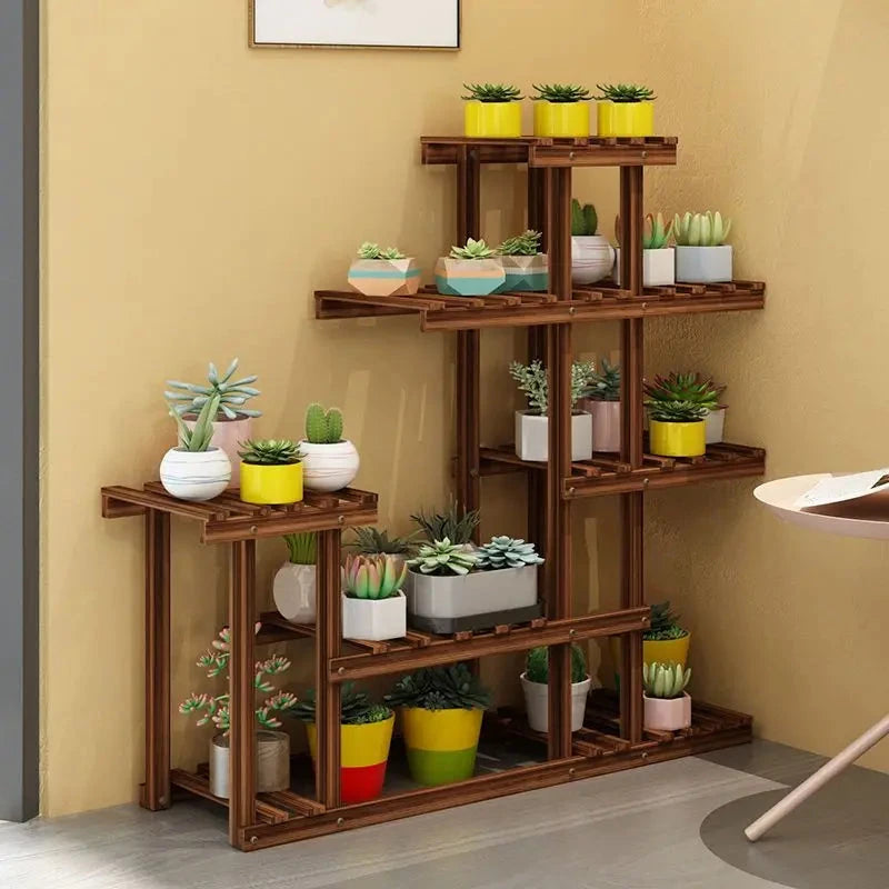 Balcony Flower Rack Multi-Layer Indoor Space Saving Floor-Standing Decorations Storage Rack Living Room Solid Wood Design Manwatstore