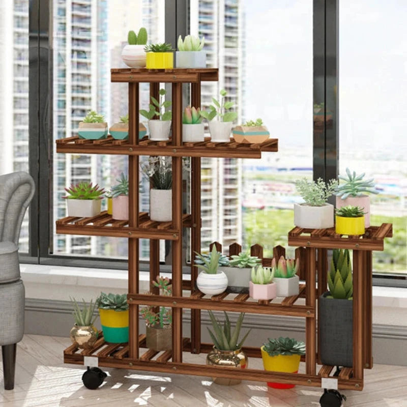 Balcony Flower Rack Multi-Layer Indoor Space Saving Floor-Standing Decorations Storage Rack Living Room Solid Wood Design Manwatstore