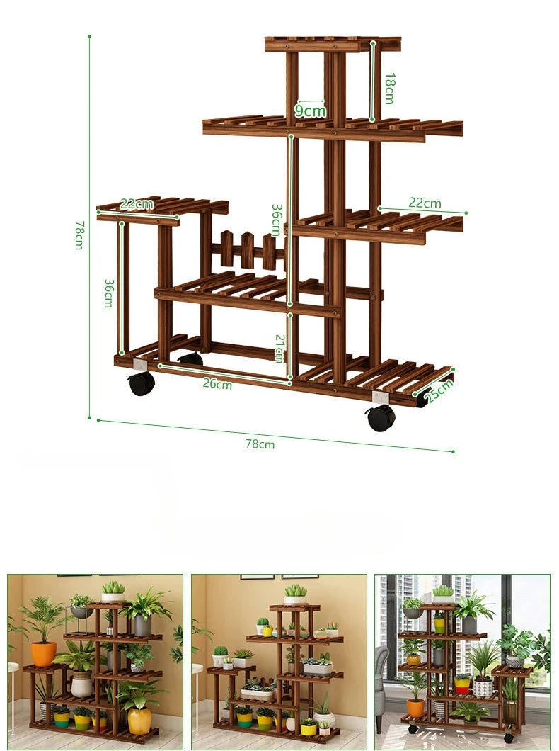 Balcony Flower Rack Multi-Layer Indoor Space Saving Floor-Standing Decorations Storage Rack Living Room Solid Wood Design Manwatstore