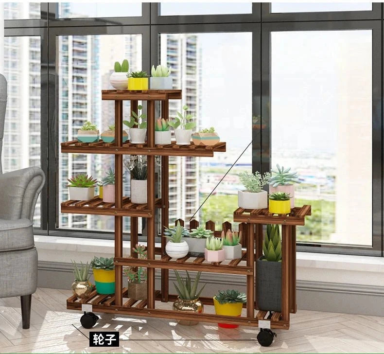 Balcony Flower Rack Multi-Layer Indoor Space Saving Floor-Standing Decorations Storage Rack Living Room Solid Wood Design Manwatstore