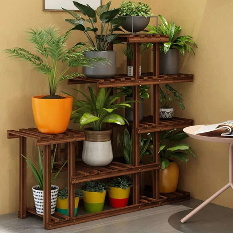 Balcony Flower Rack Multi-Layer Indoor Space Saving Floor-Standing Decorations Storage Rack Living Room Solid Wood Design Manwatstore