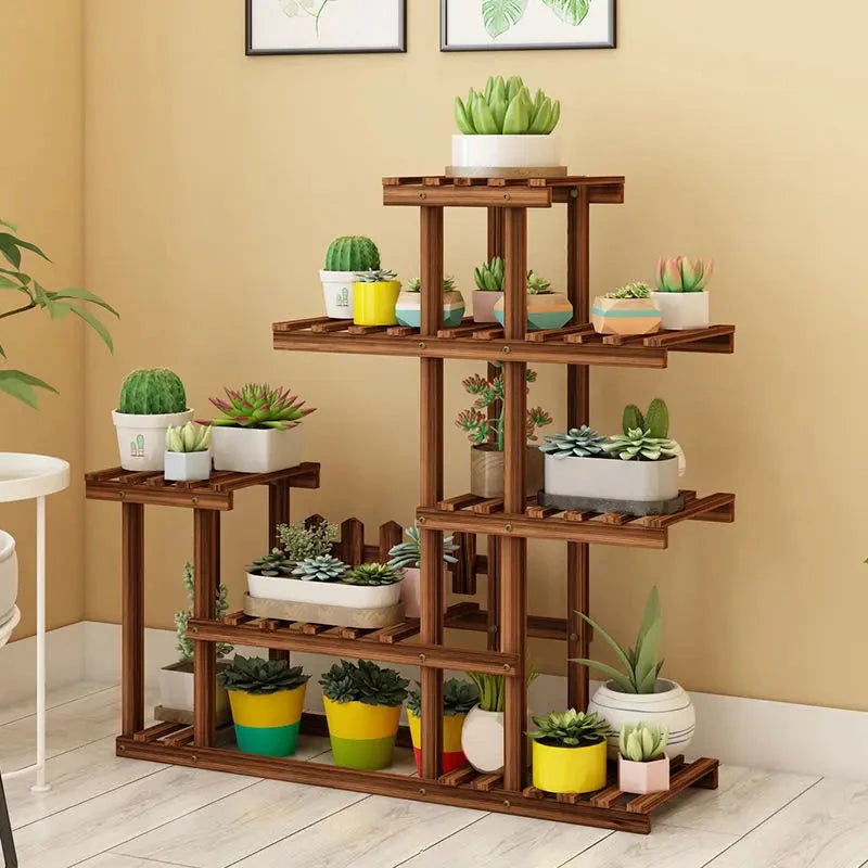 Balcony Flower Rack Multi-Layer Indoor Space Saving Floor-Standing Decorations Storage Rack Living Room Solid Wood Design Manwatstore