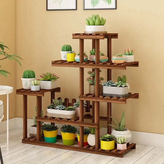 Balcony Flower Rack Multi-Layer Indoor Space Saving Floor-Standing Decorations Storage Rack Living Room Solid Wood Design Manwatstore