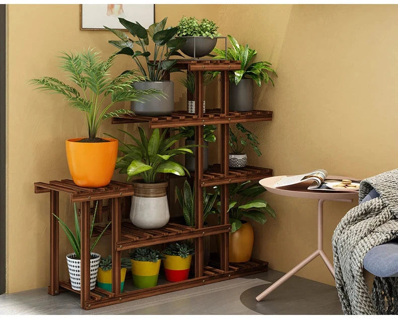 Balcony Flower Rack Multi-Layer Indoor Space Saving Floor-Standing Decorations Storage Rack Living Room Solid Wood Design Manwatstore