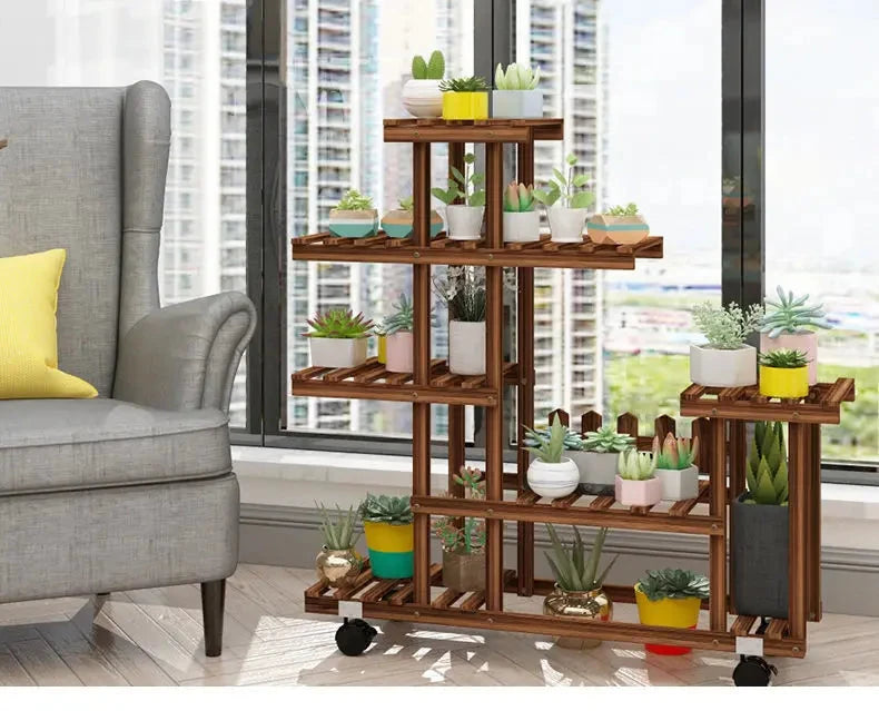 Balcony Flower Rack Multi-Layer Indoor Space Saving Floor-Standing Decorations Storage Rack Living Room Solid Wood Design Manwatstore