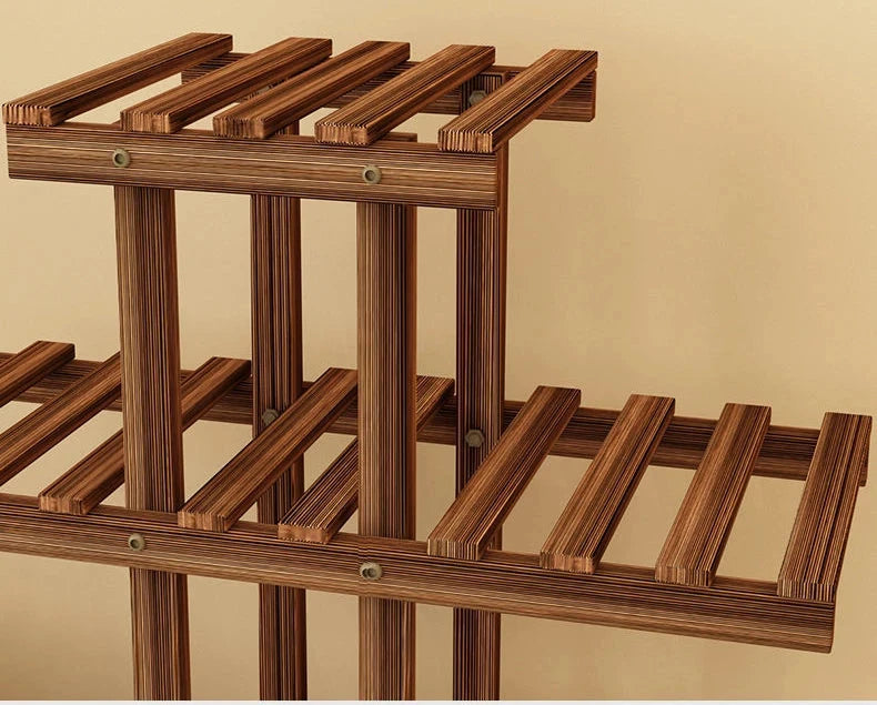Balcony Flower Rack Multi-Layer Indoor Space Saving Floor-Standing Decorations Storage Rack Living Room Solid Wood Design Manwatstore
