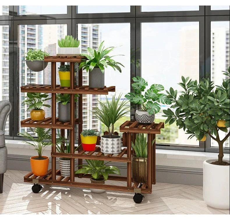 Balcony Flower Rack Multi-Layer Indoor Space Saving Floor-Standing Decorations Storage Rack Living Room Solid Wood Design Manwatstore